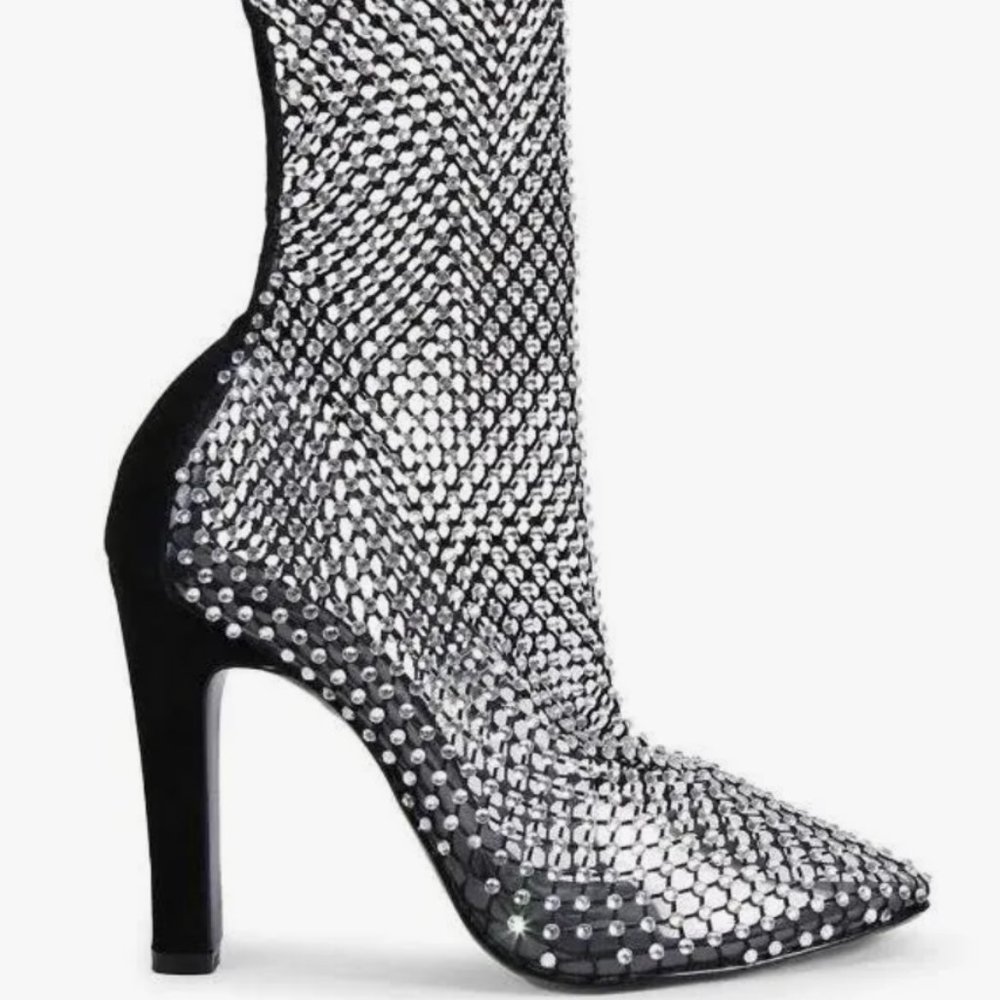 KURT GEIGER LONDON 90 MM SHOREDITCH CRYSTAL MESH SHEER BOOTS 9.5 *NWOT